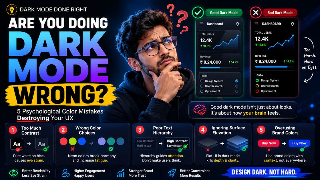 Are You Doing Dark Mode Wrong? 5 Psychological Color Mistakes Destroying Your UX article hero image